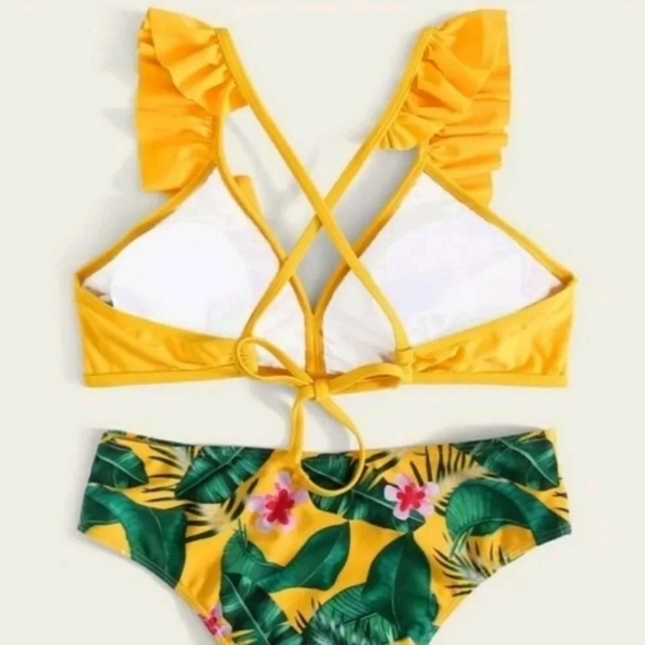 NEW Yellow Ruffle Bikini Top with Floral Bottom - Picture 2 of 12